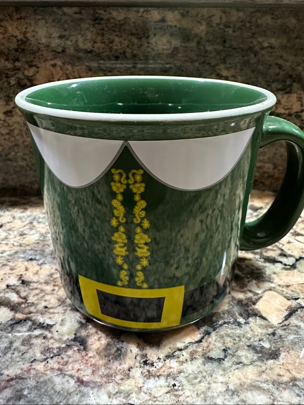 "ELF" green Ceramic Holiday Mug with Decorative Belt Design
